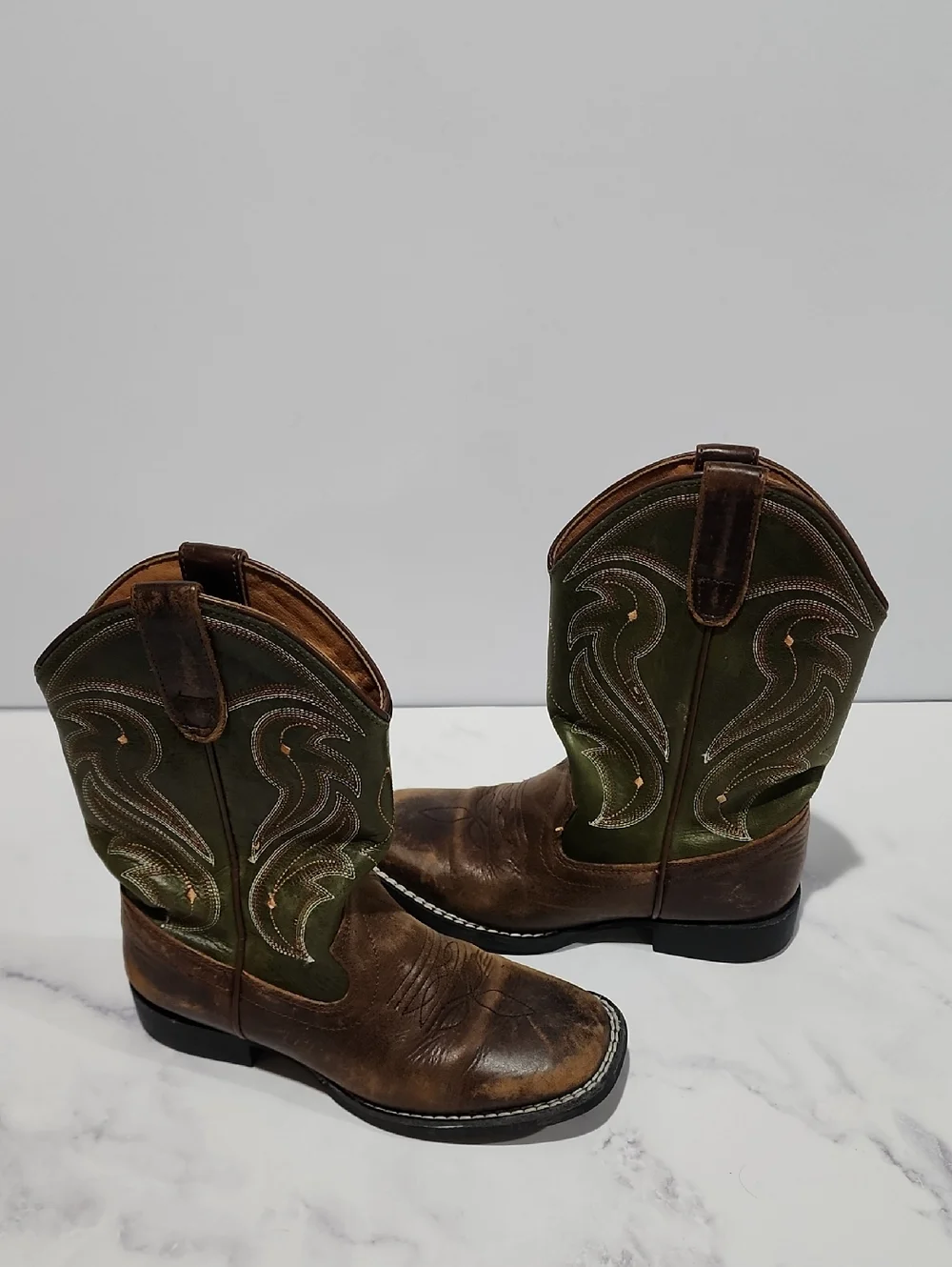 Rank 45  Western Cowboy Boots - Brown and Green